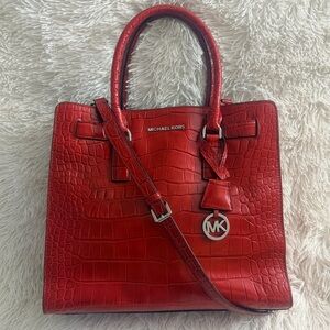 Michael Kors Dillon Large Tote  Bag In Vibrant Red Croc Embossed Leather